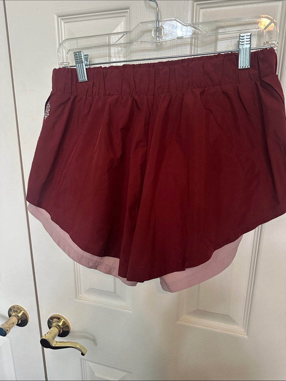 FP Movement by Free People Maroon Athletic Shorts with Light Pink Liner